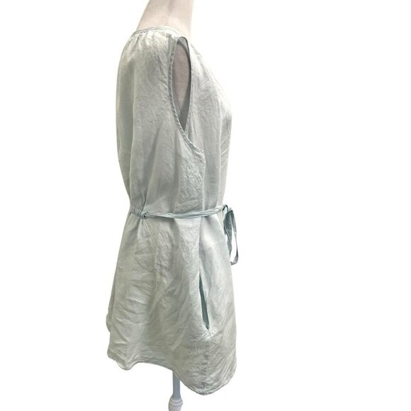 Eileen Fisher 100% Irish Linen V-Neck Belt Tunic Top Pockets Baby Blue size 1X - Picture 7 of 13